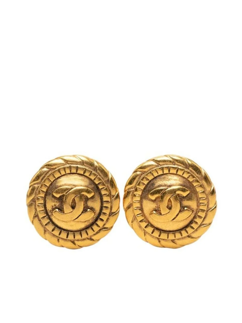 Chanel CC Logo Round Earrings Gold Plated